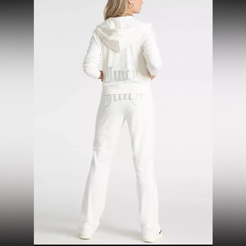 NWT JUICY COUTURE OG Bling Velour Tracksuit Jacket Hoodie & Pants Cream Soda